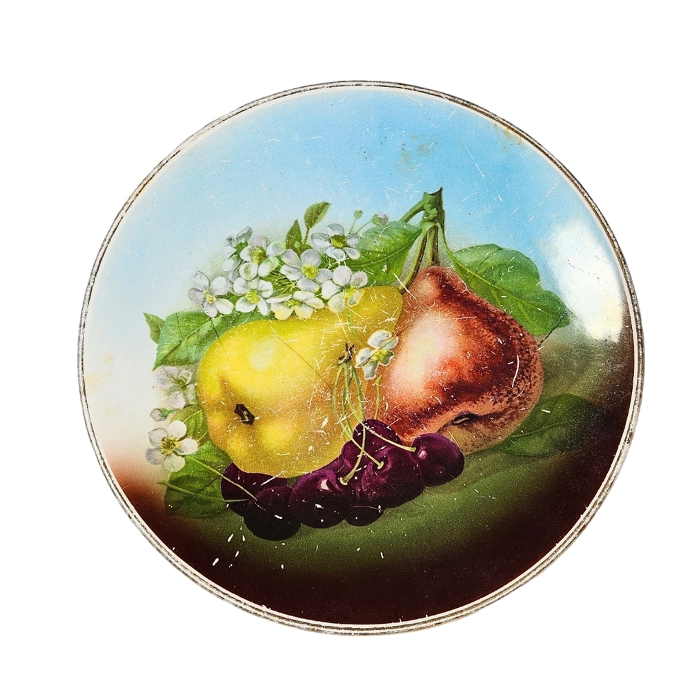 Vintage Hand Painted Plate with Pears and Cherries Gorgeous Cabinet Plate